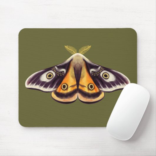 Moth Insect Art Goblincore Saturnia Witchy Green Mousepad (Mit Mouse)