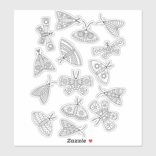 Moth Line Art Zeichnend Aufkleber (Blatt)