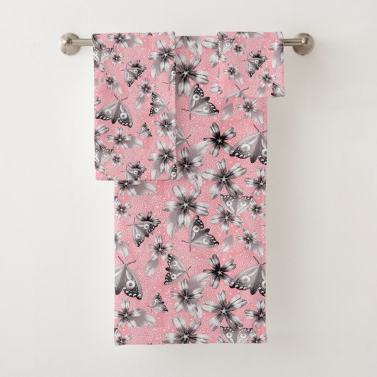 Moth Meadow Pink Badhandtuch Set (Insitu)