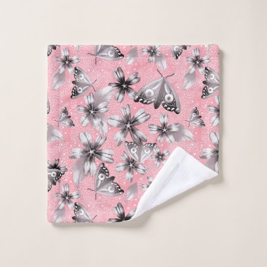 Moth Meadow Pink Badhandtuch Set (Waschlappen)