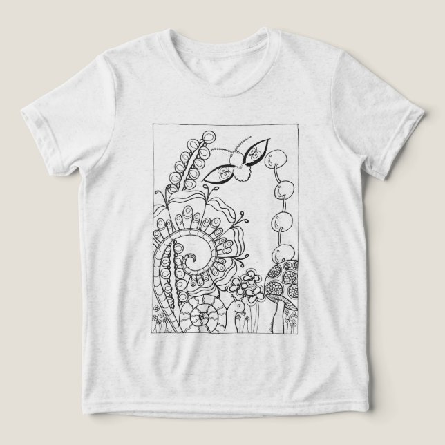 Moth mit Schnecke und Fantasie-Blume Tri-Blend Shirt (Design Vorderseite)