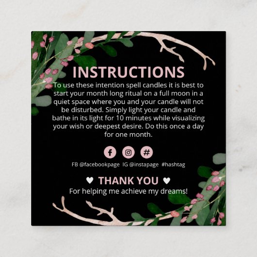 Moth Moon Candle Intention Zauber Quadratische Visitenkarte (Rückseite)
