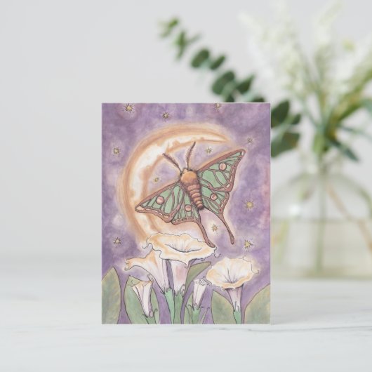 Moth & Moonblumen Postkarte (Stehend Vorderseite)