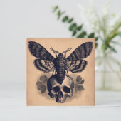 Moth on Skull Antique Goth Horror Illustration Karte (Stehend Vorderseite)