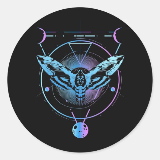 Moth Pastel Goth Geometric Witchy Crescent Runder Aufkleber (Vorderseite)