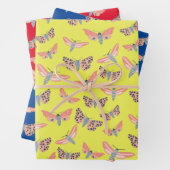 Moth Pattern farbenfroh kühl rosa Lemon Red Blue Geschenkpapier Set (Beispiel)