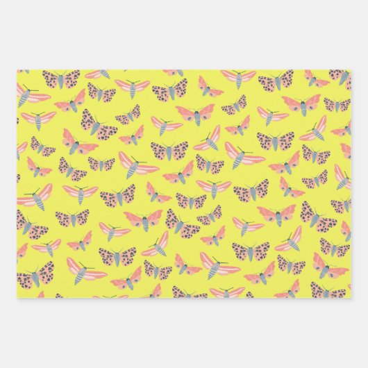 Moth Pattern farbenfroh kühl rosa Lemon Red Blue Geschenkpapier Set (Vorderseite)