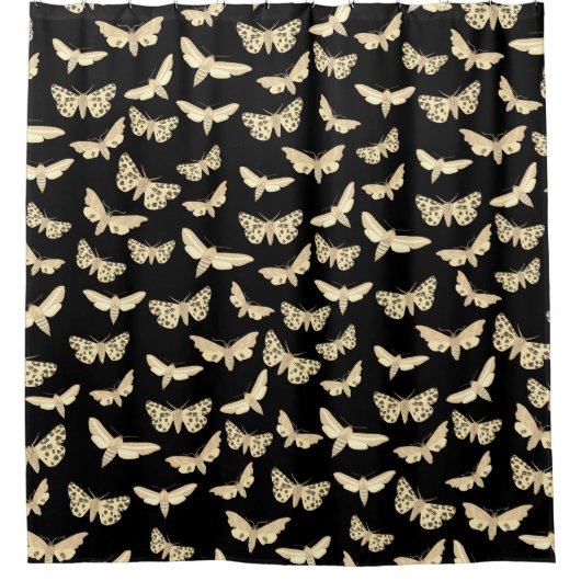 Moth Pattern Moths Neutral Erthy Black Cream Duschvorhang (Vorderseite)