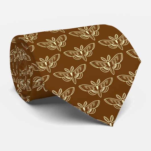 Moth Pattern - Walnut, Blassgelb und Walnut Krawatte (Gerollt)