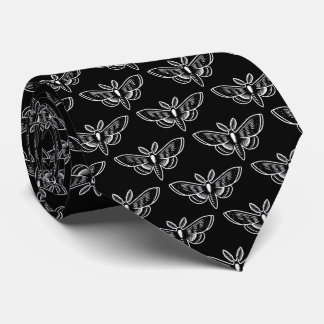 Moth Pattern - Weiß auf Schwarz Krawatte