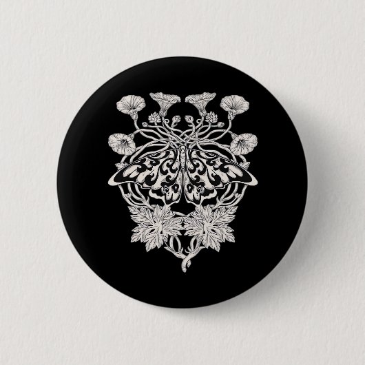 Moth Talisman - Whimsigoth Screenprint Style Drawi Button (Vorderseite)