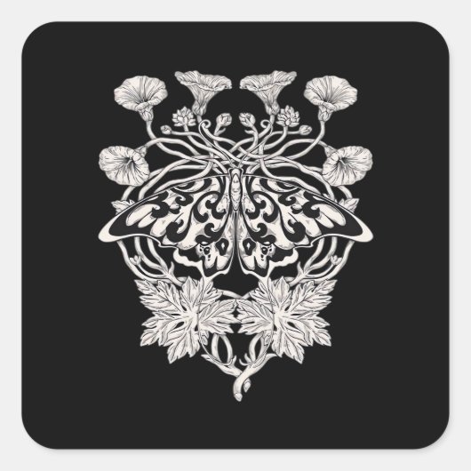 Moth Talisman - Whimsigoth Screenprint Style Drawi Quadratischer Aufkleber (Vorderseite)
