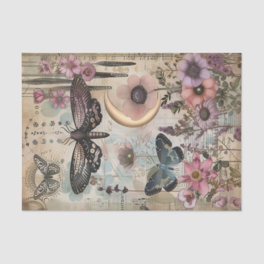 MOTHEK UND SCHALTFLÄDEN - DEKOUPAGE-GEWEBEPAPIER SEIDENPAPIER (Vorderseite)