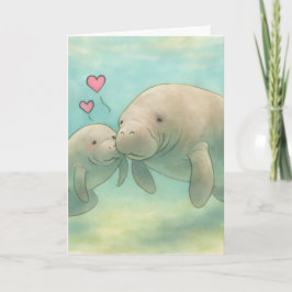 Mother and Baby Manatee Watercolor Illustration –  Karte