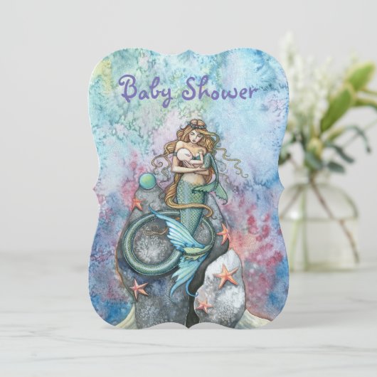 Mother and Baby Mermaid Baby Shower Einladungen (Stehend Vorderseite)