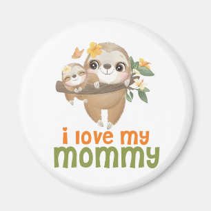 Mother and Baby Sloths Hanging on a Branch I love Magnet