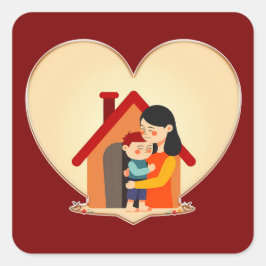 Mother and Child Love Illustration – Warm Family Quadratischer Aufkleber