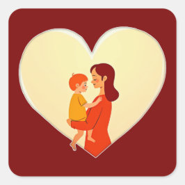 Mother and Child Love Illustration – Warm Family Quadratischer Aufkleber