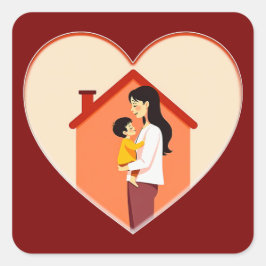 Mother and Child Love Illustration – Warm Family Quadratischer Aufkleber