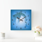 Mother and Cute Baby Giraffe Cerulean Quadratische Wanduhr (Zuhause)
