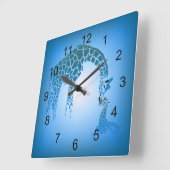 Mother and Cute Baby Giraffe Cerulean Quadratische Wanduhr (Winkel)
