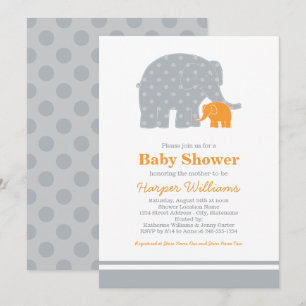 Mother Baby Elefant Orange Grau Baby Shower Einladung
