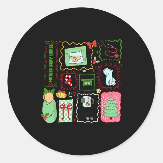 Mother Baby Nurse Christmas Stamp Stpartum Materni Runder Aufkleber (Vorderseite)