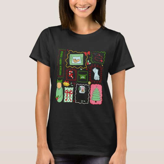 Mother Baby Nurse Christmas Stamp Stpartum Materni T-Shirt (Vorderseite)