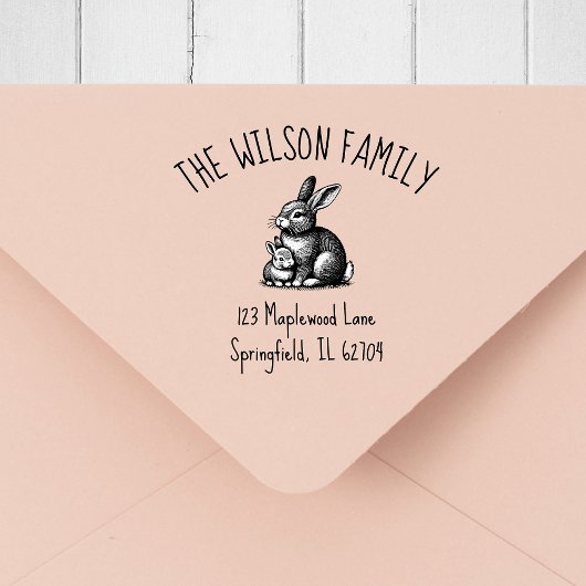 Mother & Baby Rabbit Family Return Address Stamp Gummistempel