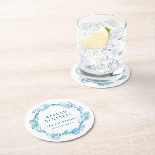 Mother Blessing Perlen feathed boho aquamarin aqua Runder Pappuntersetzer (Vor Ort)