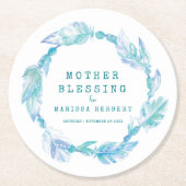 Mother Blessing Perlen feathed boho aquamarin aqua Runder Pappuntersetzer (Vorderseite)