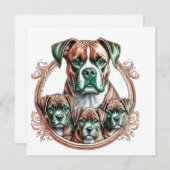Mother Boxer And Her 3 Pups Einladung (Vorne/Hinten)