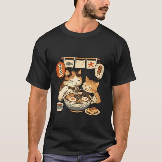 Mother Cat & Kitten Ramen Shirt – Cute Japanese  (Vorderseite)