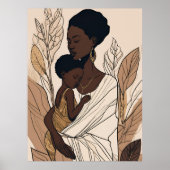Mother & Child Afro Line Art Print Poster (Vorne)