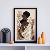 Mother & Child Afro Line Art Print Poster
