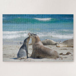 Mother & cute baby sealion beach, 1014 pieces puzzle