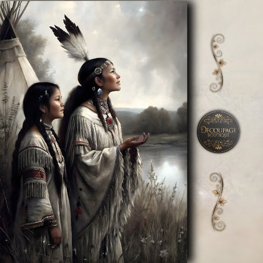 Mother & Daughter Teepee Prayer Decoupage Seidenpapier