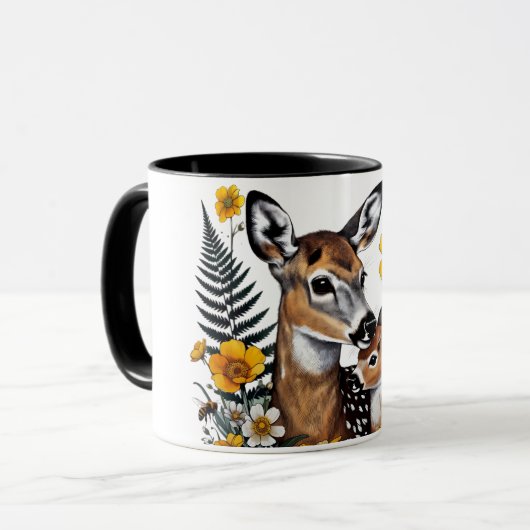 Mother Deer & Fawn Wildflower Mug Tasse (Vorderseite Links)