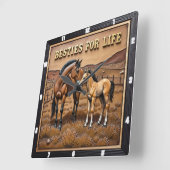 Mother Foal Horses Pasture Quadratische Wanduhr (Winkel)