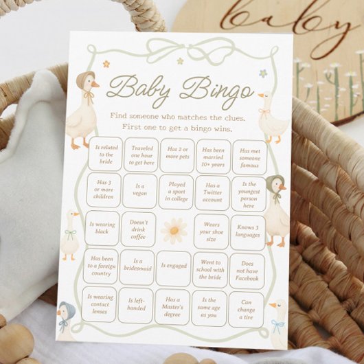 Mother Goose Baby Shower Find the Guest Bingo Game Einladung