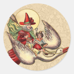 Mother Goose Kind Antiquität Illustration Runder Aufkleber