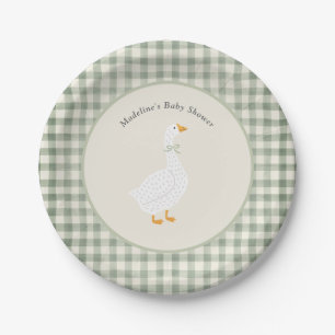 Mother Goose Sage Grün Gingham Baby Shower Papier Pappteller