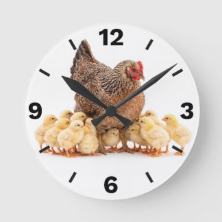 Mother Hen and Chicks Farm Animal Rustic Decor Runde Wanduhr