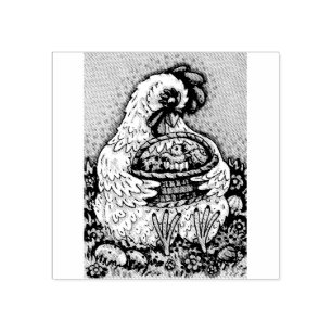 MOTHER HEN"S EASTER BASKET CHICK RUBBER BRIEFMARKE GUMMISTEMPEL