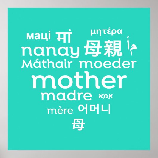 Mother in Different Languages Heart Word Cloud Poster (Vorne)