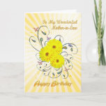 Mother-in-Law, birthday with yellow flowers Karte<br><div class="desc">A gorgeous birthday card with yellow daisy flowers over a vibrant swirling background.</div>