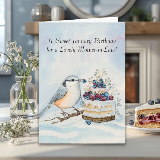 Mother-in-Law Happy January Birthday Nuthatch  Karte