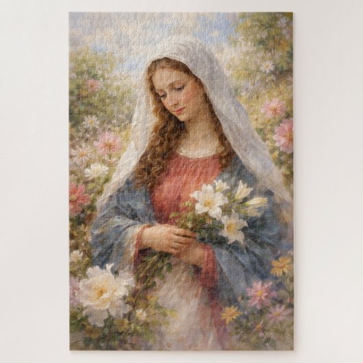 Mother Mary Floral Watercolor Grace Devotion Gift  Puzzle (Vertikal)