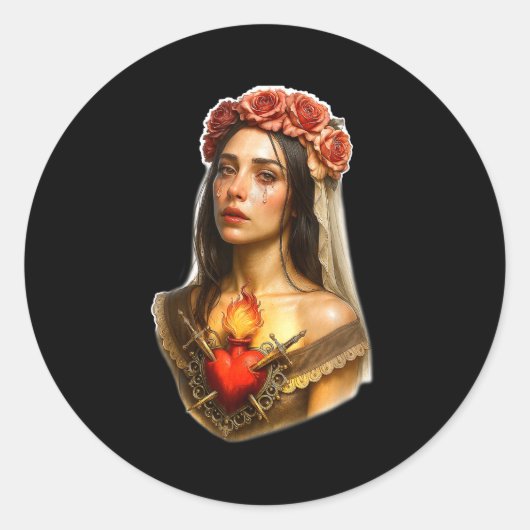 Mother Mary Sacred Heart Cry  Runder Aufkleber (Vorderseite)