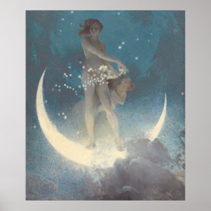 Mother Moon Vintag Art Poster
